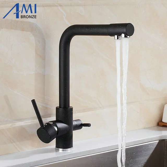 Best Price 100% Brass Black Mixer Swivel Drinking Water Faucet 3 Way Water Filter Purifier Kitchen Faucets For Sinks Taps 9051SE