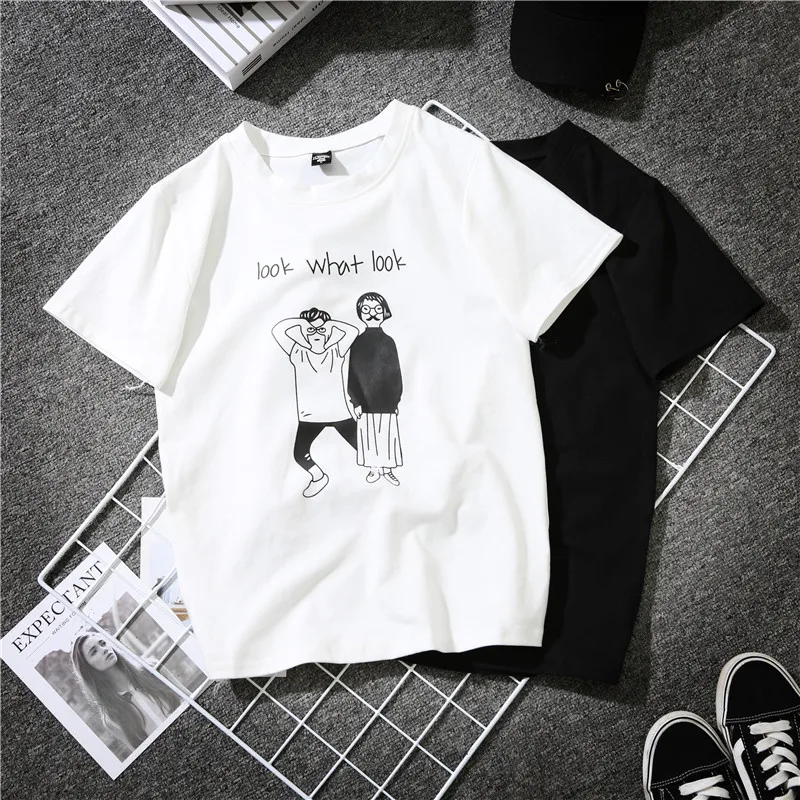 

Harajuku Bf Printed Short-sleeved Ulzzang Couple T-shirt Women 2019 Summer Ropa De Mujer New O-neck Wild Loose White Tee Women