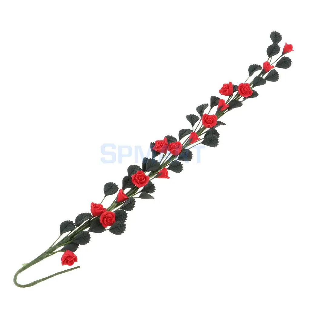MagiDeal 1/12 Scale Clay Boston Ivy Leaves String Rose Bouquet for Dollhouse Living Room Plant Room Garden Furniture Decor