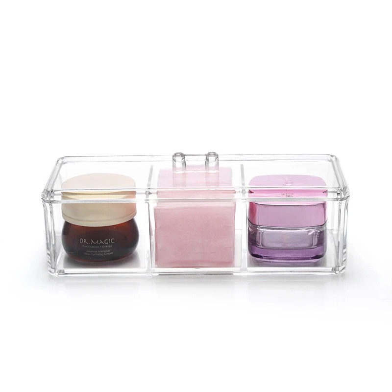 3 Grids Cosmetic Organizer Box Cotton Ball Container Multifunction