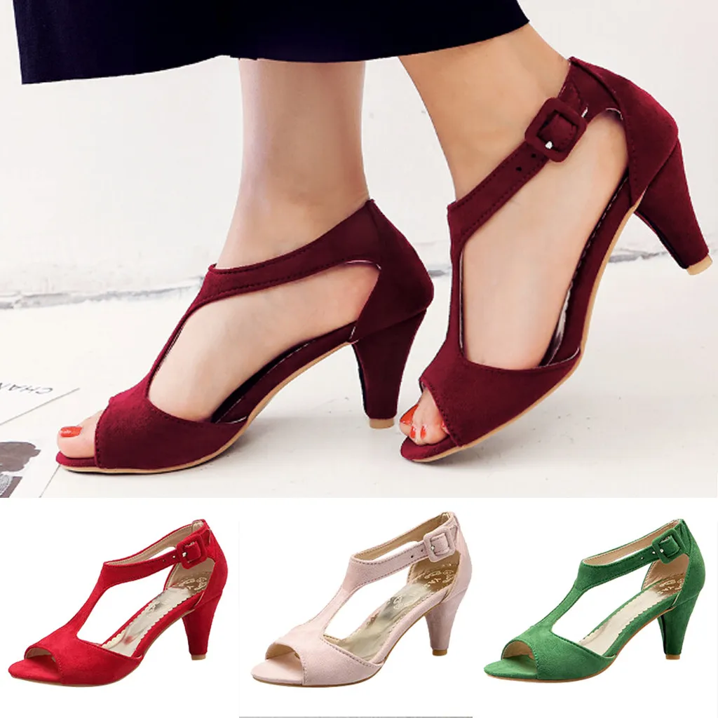 

Fashion Women's Sandals High Heels Belt Buckle Sandals Summer Fish Mouth Shoes