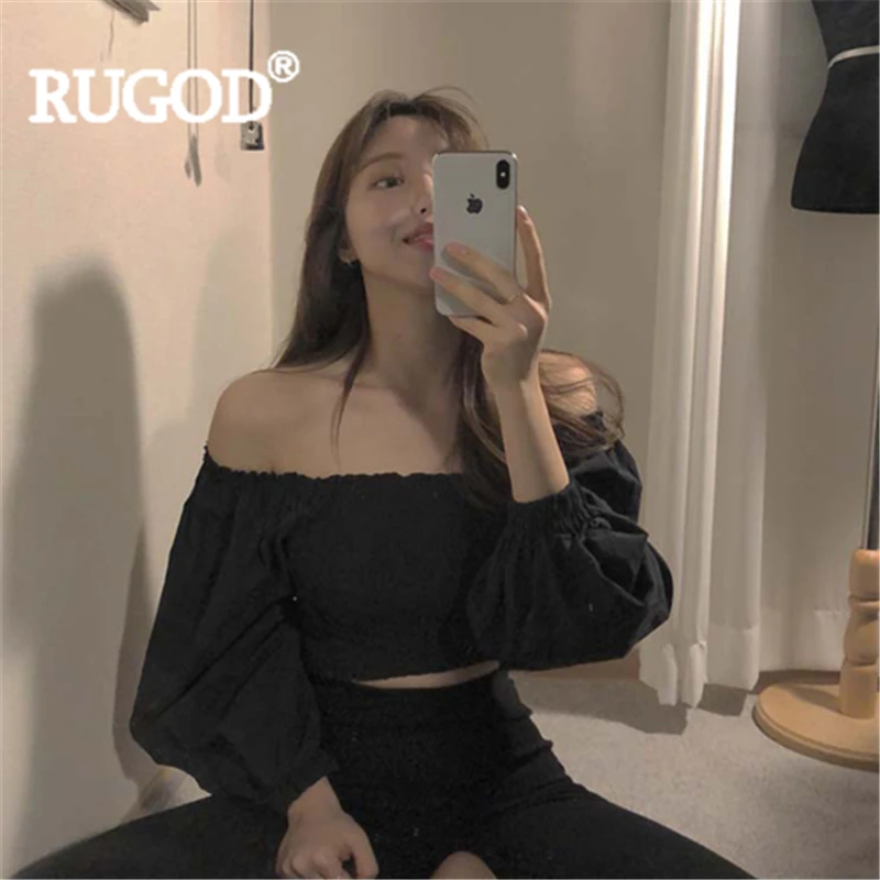 RUGOD Женская однотонная Сексуальная Блузка с вырезом лодочкой открытыми плечами и