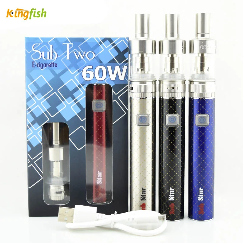 10pcs 60W Vaporizer E cigarette kits Sub two electronic cigarette 2200 mah battery airflow control sub ohm tank e cig vape pen