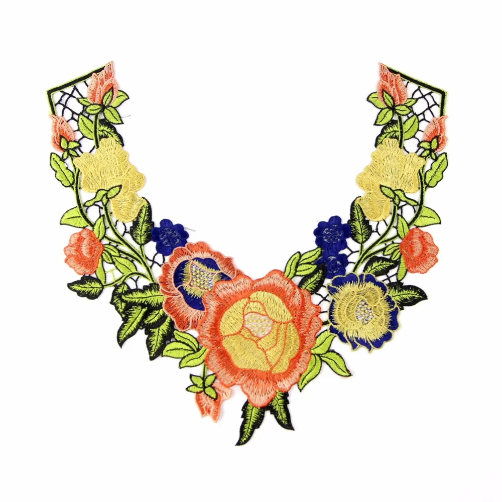 

1 Pc 30x27cm Lace Fabric Embroidered Lace Appliques Neckline Venise Floral Neck Collar Trim Clothes Applique Patches