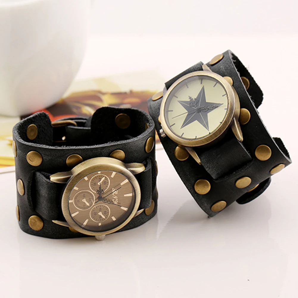 font b Women b font Men Retro Punk Rock Genuine Leather Winding Bracelet Wrist font