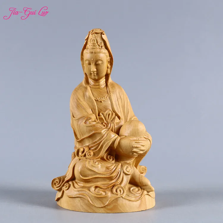 

JIA-GUI LUO Creative Boxwood carving home decoration wooden crafts Chinese Buddha sculpture Goddess of Mercy A002