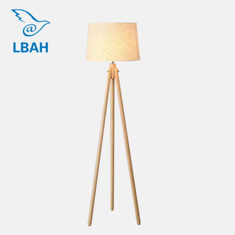 

Simple Nordic wood art bedroom sitting room three foot floor lamp study solid wood fabric led floor lamp