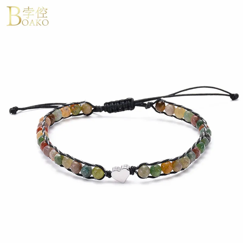 

BOAKO Indian Agate Natural Stone Bracelet Adjustable Yoga Balance Beads Buddha Bracelet Prayer Meditation Bracelet for Women Men