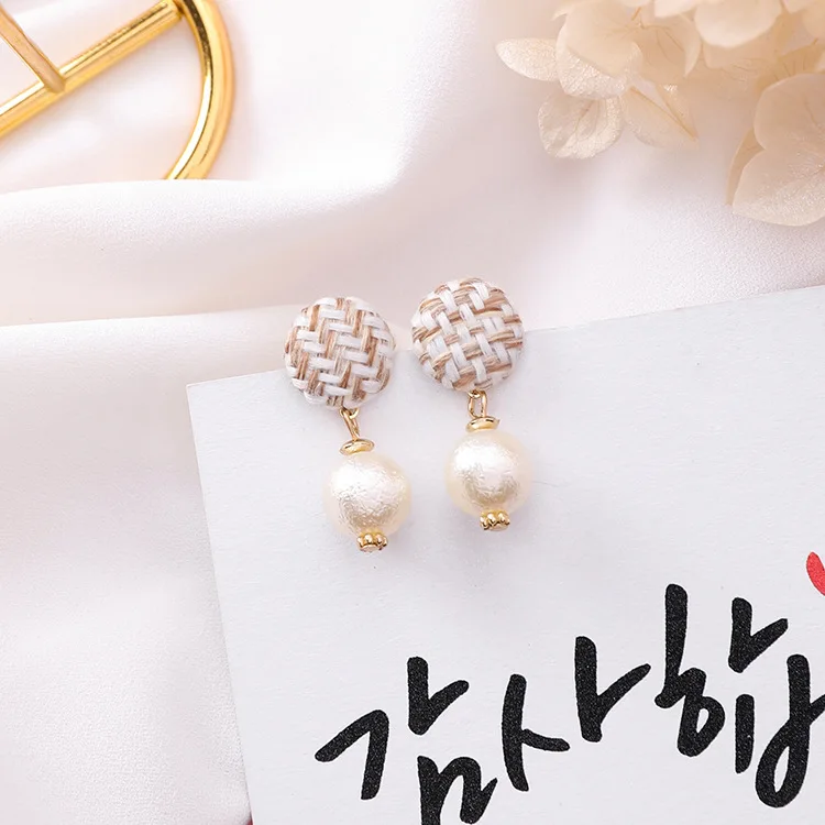 MENGJIQIAO 2018 New Autumn Winter Jewelry Handmade Wool Button Drop Earrings For Women Simulated Pearl Colorful Boucle D'oreille