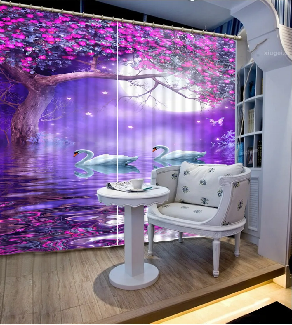 

2016 Fashion 3D Home Decor Beautiful dream purple flower Curtain window room Home Decoration