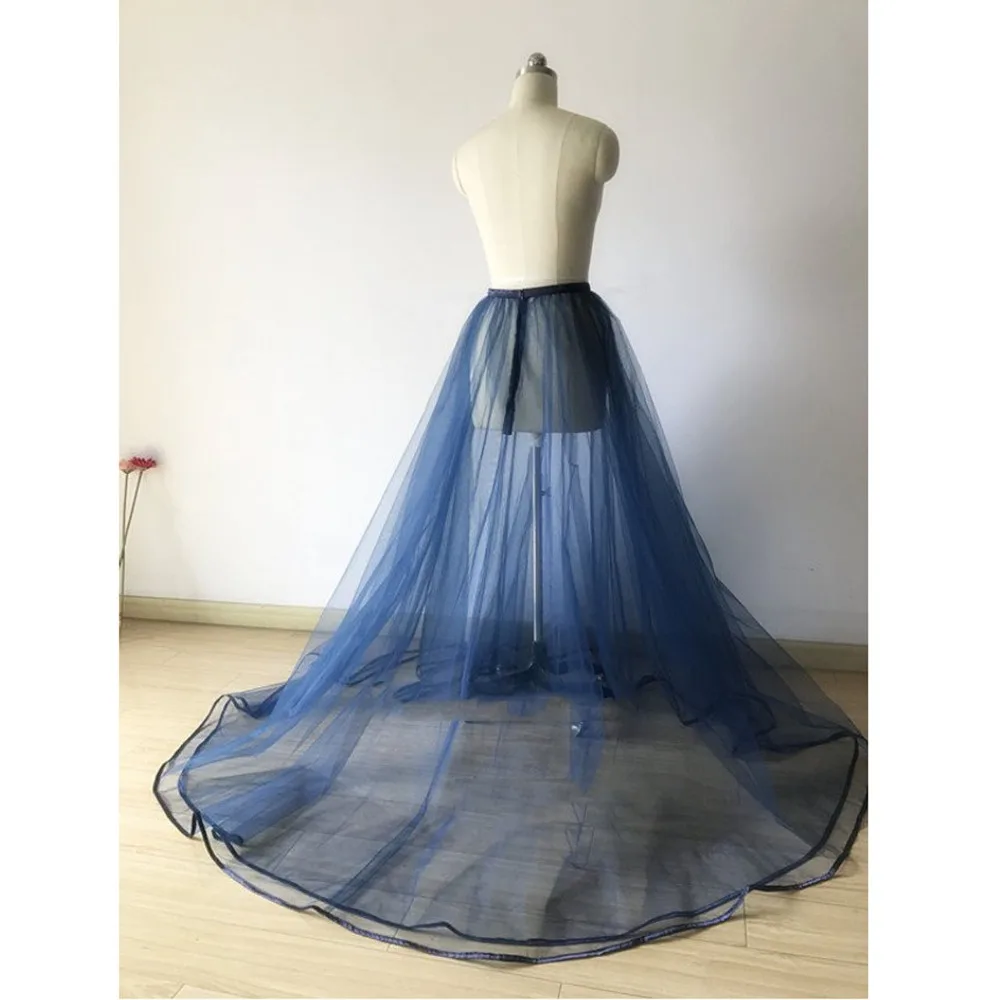 Атласная Край Темно-синие Для женщин Свадебный поезд Лонг Overskirt перекрытия пола Длина тюль юбки молния индивидуальный заказ Обёрточная бумага-пачка Saias