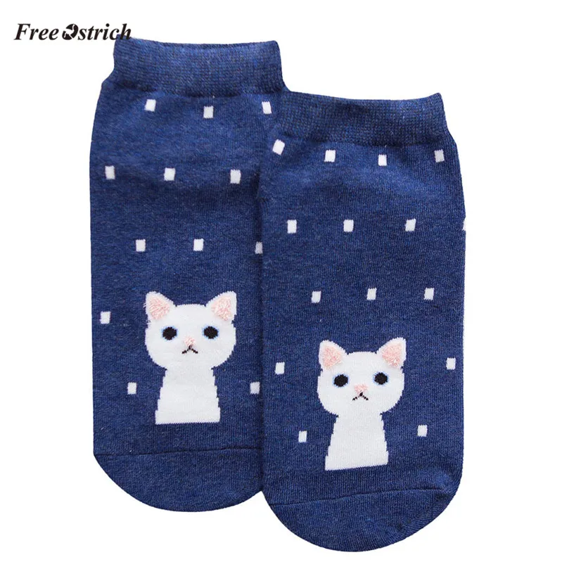 

Free Ostrich Cute Cat Print Cotton Socks Female Cartoon Winter Short Socks Slippers Women Casual Soft Funny Boat Socks NO05