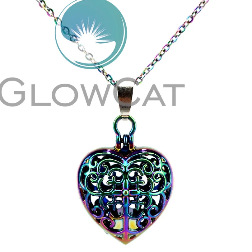 

CC787 Rainbow Colors Heart Cross Beads Cage Pendant Aromatherapy Essential Oil Diffuser Oyster Pearl Cage Locket Necklace