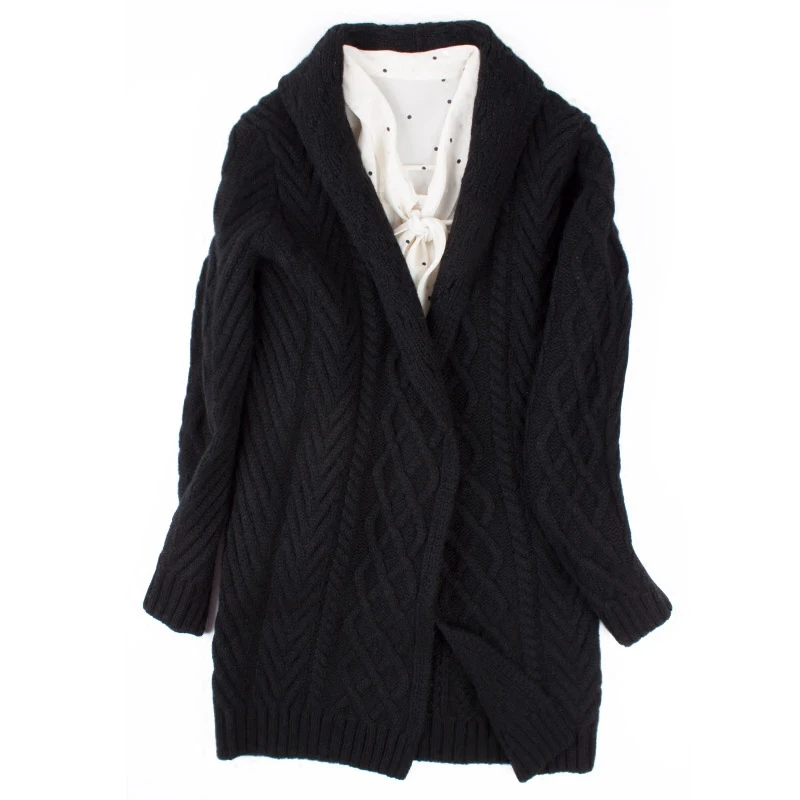  high grade 100%goat cashmere add thick twisted knit women's boutique cardigan sweater light tan 3co