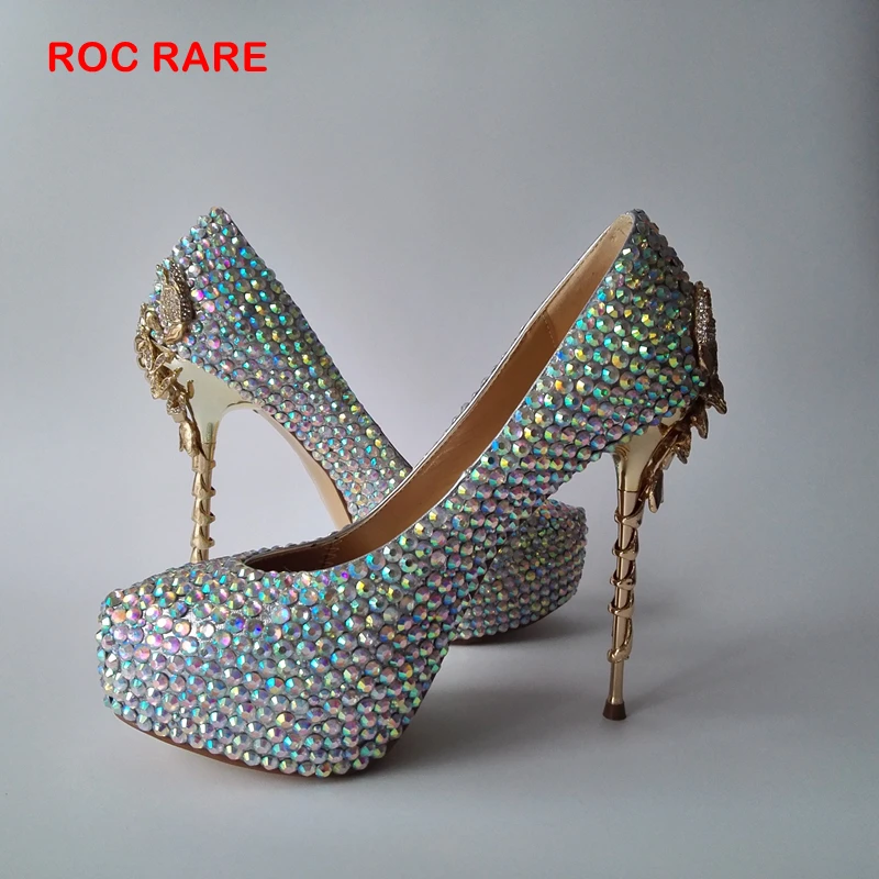 Sexy Genuine Leather women pumps pointed toes Colorful diamonds