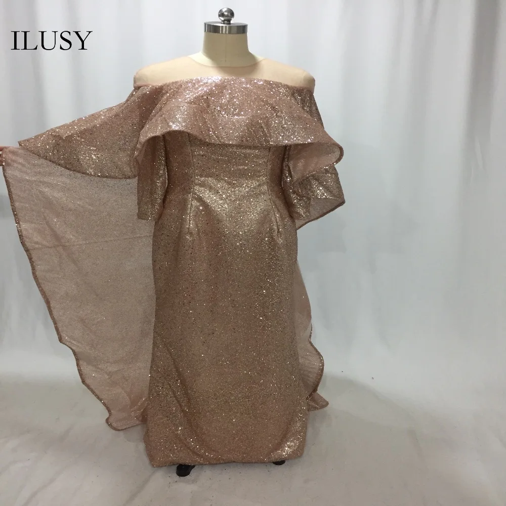 ILUSY вечернее платье для выпускного вечера роза с блестками золотые вечернее платье с накидкой для выпускного вечерние платье