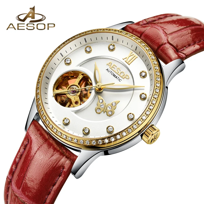 

AESOP Brand Fashion Women Watch Automatic Mechanical Wristwatch Leather Ladies Clock Waterproof Relogio Feminino Montre Femme
