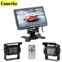 Dual Backup Camera and Monitor Kit For Bus Truck RV, LED Night Vision Rearview Reverse Backup Camera + 7″ LCD Rear View Monitor
