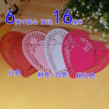 

6inch heart red pink sweet table placemats lace paper doilies decoration papercrafts 100pcs/lot