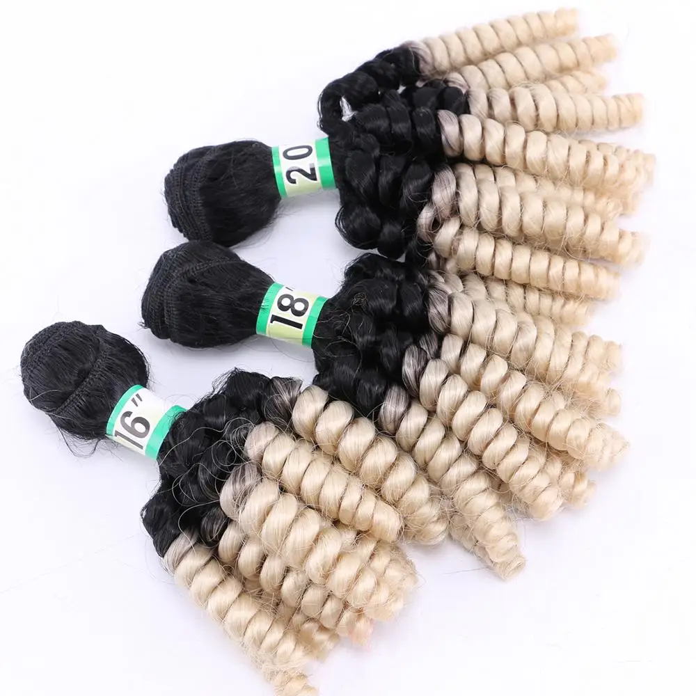 Extensão do Cabelo Preto ao Marrom Tecelagem do Cabelo Curto Encaracolado Pacote 18 T1b 20 Polegada Ombre Sintético – 613 Verde Vermelho 16