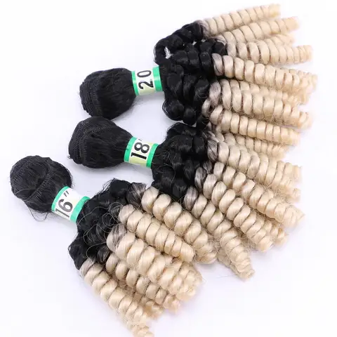Extensão do Cabelo Preto ao Marrom Tecelagem do Cabelo Curto Encaracolado Pacote 18 T1b 20 Polegada Ombre Sintético – 613 Verde Vermelho 16