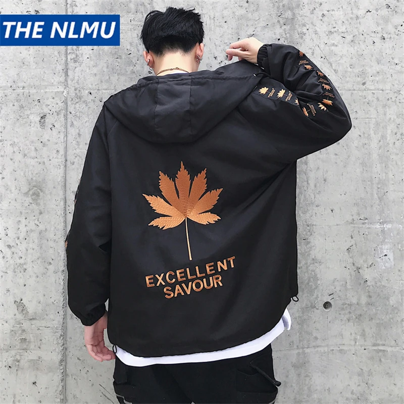 Maple Leaf Embroidery Jackets Men Hip Hop Hooded Coat 2019 Spring Mens Streetwear Embroidered Jackets for Male Q0342