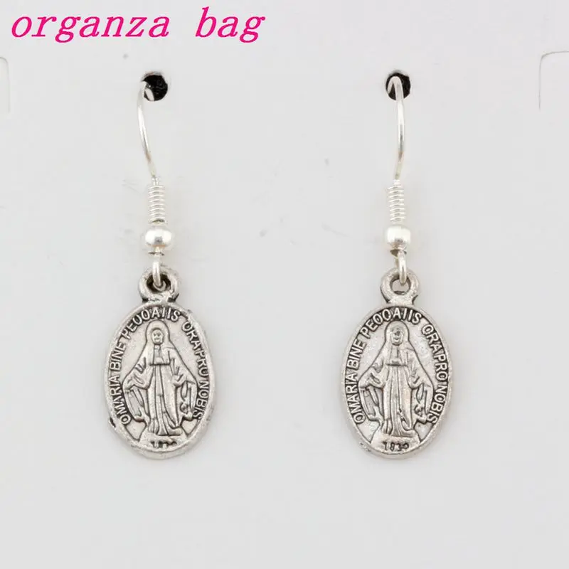 

Catholic Icon Religious Medal San Benito Charm Earrings silver Fish Ear Hook 20pairs/lot Antique silver Chandelier Jewelry DIY