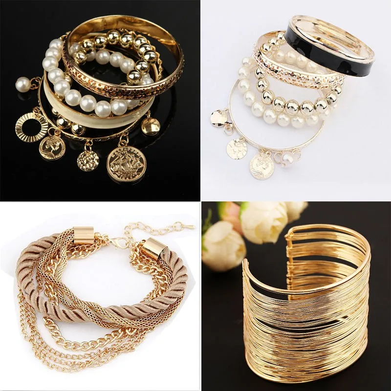 Модный очаровательный многослойный браслет для женщин, 6 стилей, золотые стразы, браслет, ювелирные изделия, Браслет-манжета