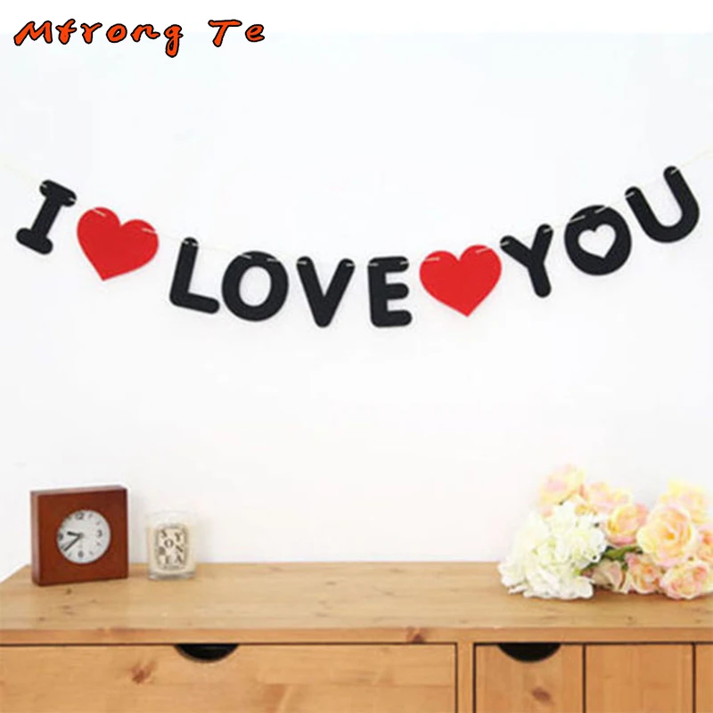 1 комплект красного сердца и буквы нетканый I Love You баннер для свадебного