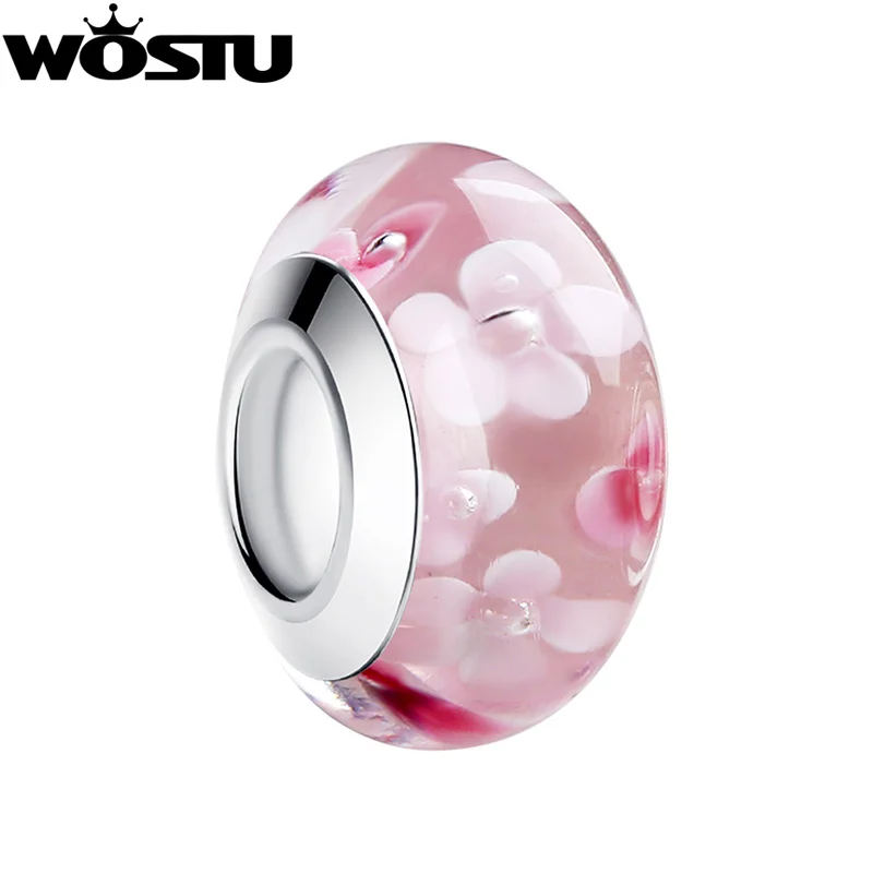 

2019 Hot Sale Flower Pink Murano Glass Beads Fit Original wst Silver Charm Bracelet Pendant European DIY Jewelry Making