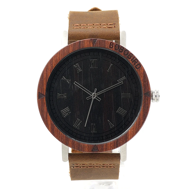 BOBO BIRD Mens Wooden Bezel Watches Vintage Light Style Wood Wrist Watches With Leather Band In Wood case relojes hombre oem