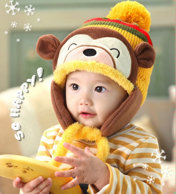Free Shipping Monkey style Children plus velvet thermal Winter Hat Baby