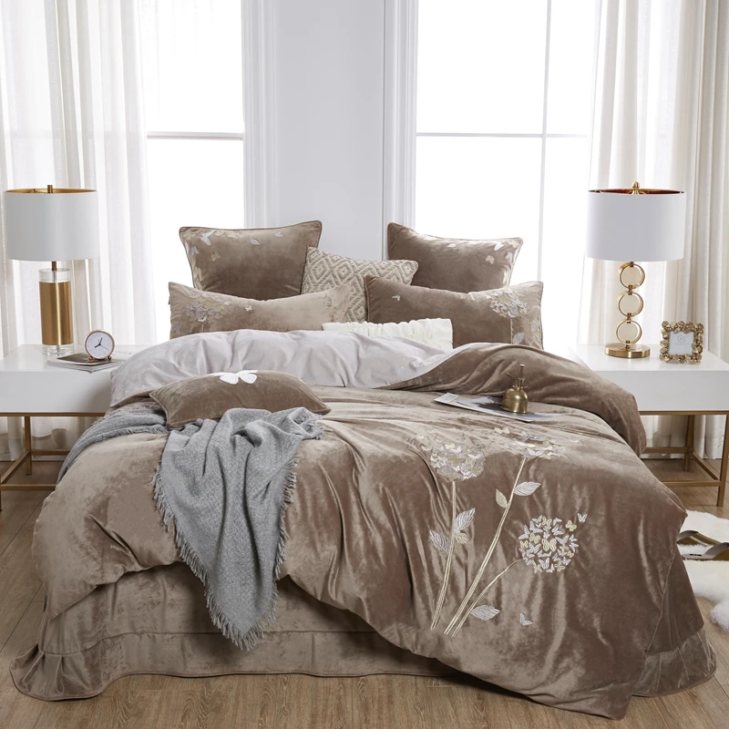 

Fleece fabric Bedding Sets Embroidery Beddingset Bed Linen Duvet Cover Bed Sheet Pillowcase/bed Sets