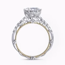 14K blanco y amarillo oro centro F Color Moissanite diamante Vintage anillo de compromiso para las mujeres nupcial boda 3CT