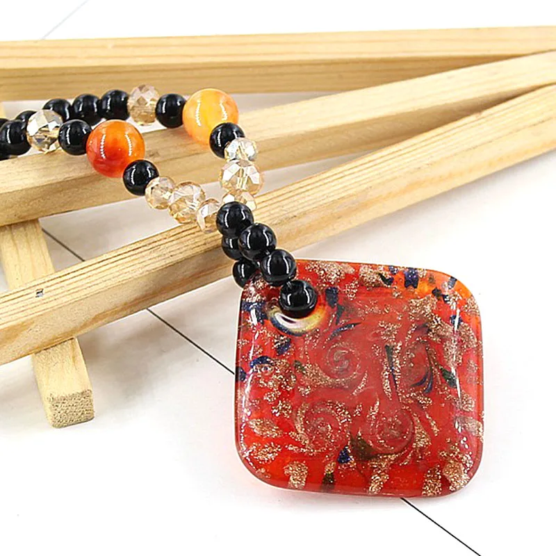 

11 Style Glass Necklace women's safety button square glass national style Pendants glass pendant