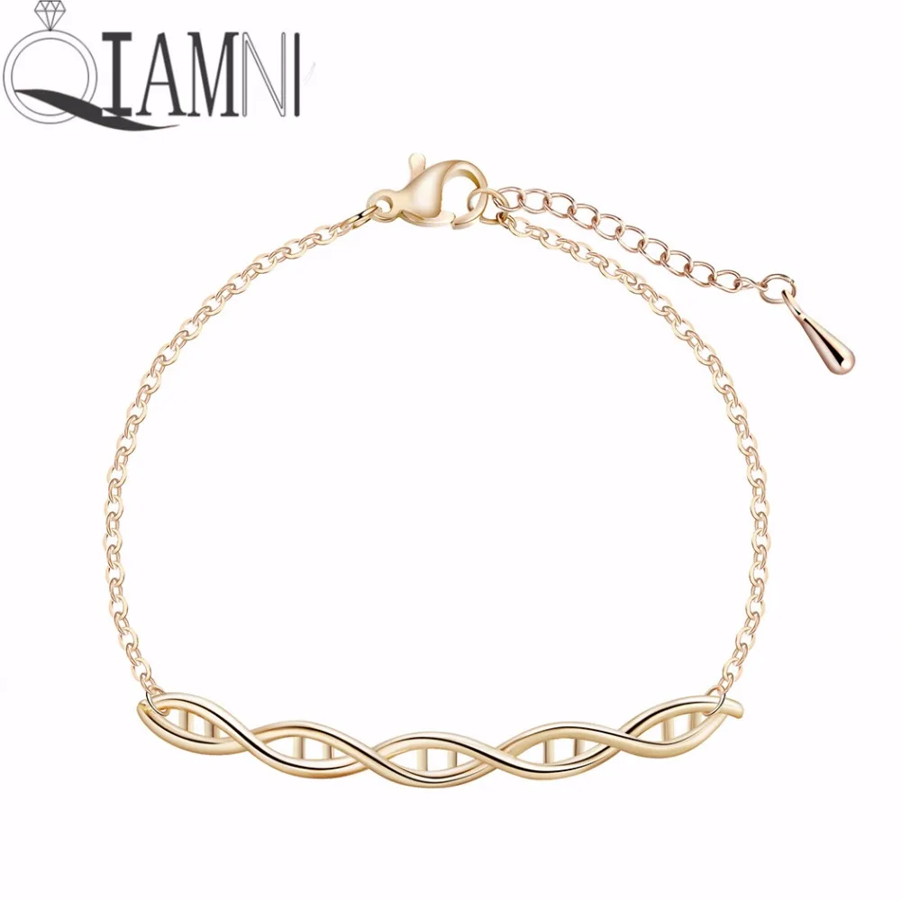 

QIAMNI DNA Science Chemistry Formula Hormone Molecule Geometric Double Helix Chain Bracelet Bangle Christmas Gift Love Jewelry