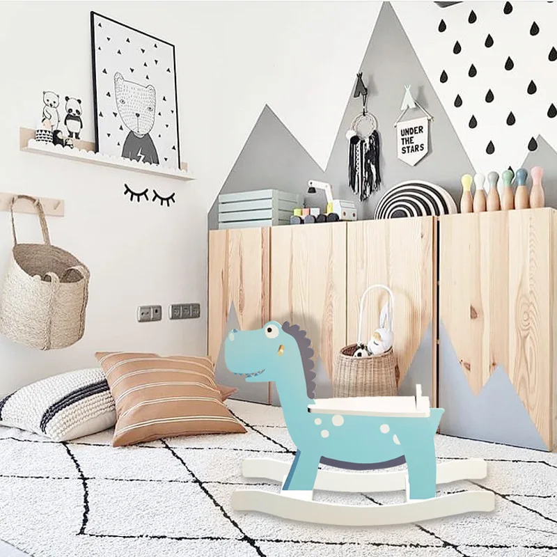 

Nordic Style Panda Dinosaur Rocking Horse Toys Wooden Children Kids Rocking Horse Gift Indoor Toy Trojan Horse Birthday Gift