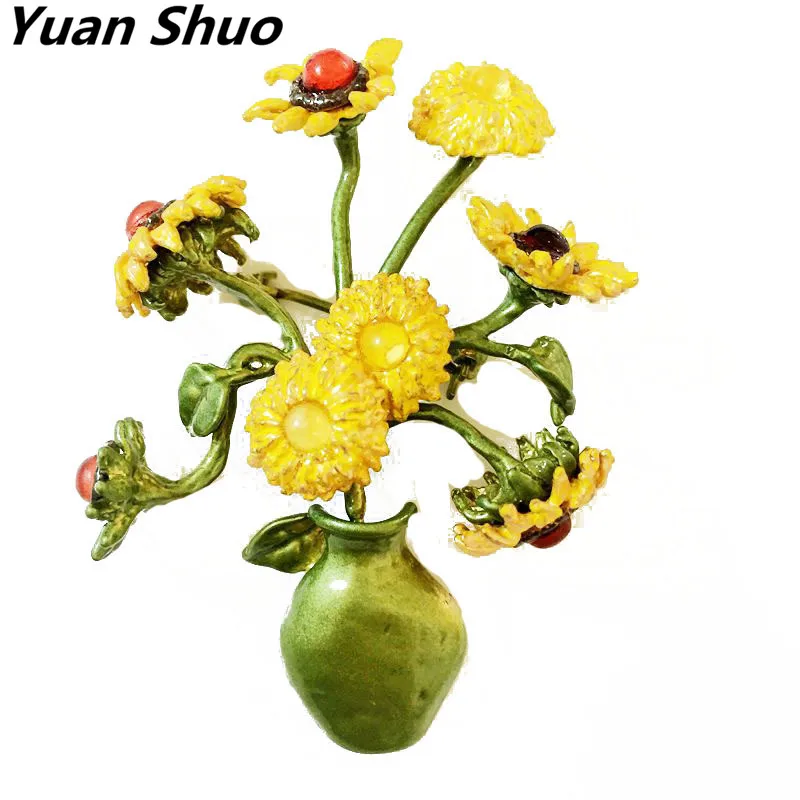 

Yuan Shuo Europe United States big sunflower flower pins brooches copper handmade brooch high-end jewelry wholesale custom