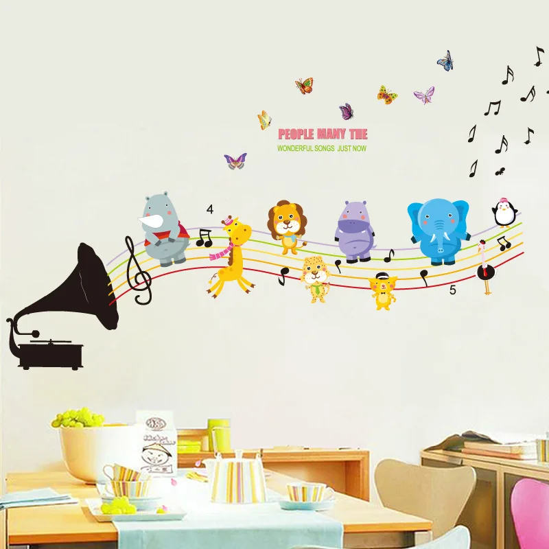 

DIY Carton Animal Music Notes Wall Stickers Kindergarten Children Music Classroom Kids Room Decoration Adesivo De Parede Posters