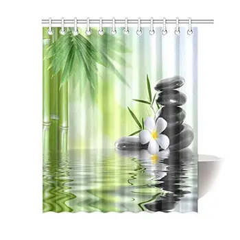 

Garden with Frangipani Bamboo Zen Basalt Stones Japanese Relaxation Luxury Travel Design Bathroom Shower Curtain