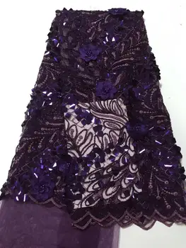 

Wholesale African fabric high quality lace sequin fabric France Nigeria bead lace fabric 3d embroidery wedding dress lace