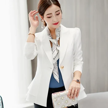 

Newly Women Spring Coat Suit Formal Slim Fit Long Sleeves Ruffled Hem One Button DO99