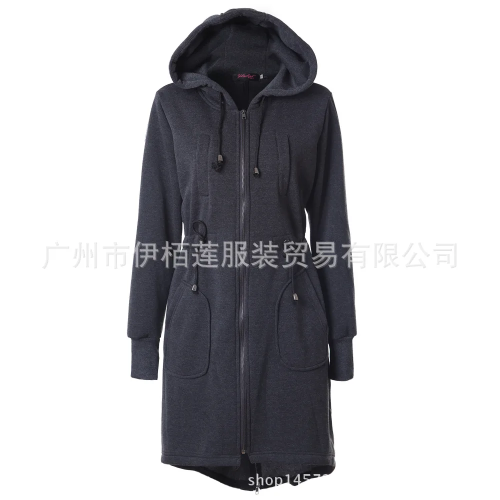 2018 sells hot clothes drawstrings waist hooded zipper long sleeved pocket long coat woman. Hoodies