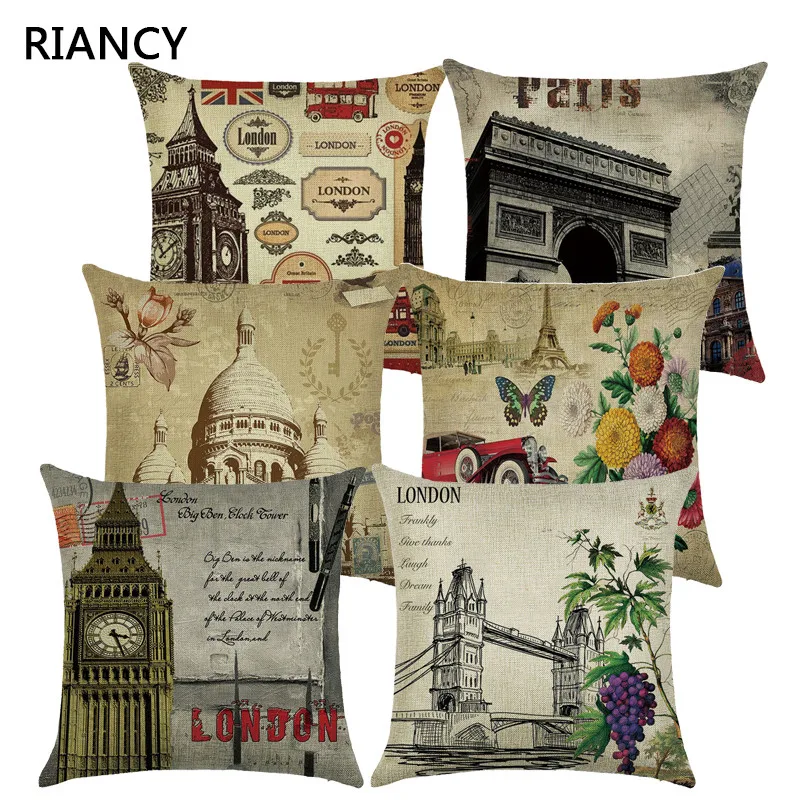

Vintage Cushion Cover Floral Printed Pillowcase Cotton Linen Decorative Pillows for Sofa Case on the Pillow Cover 40567-1