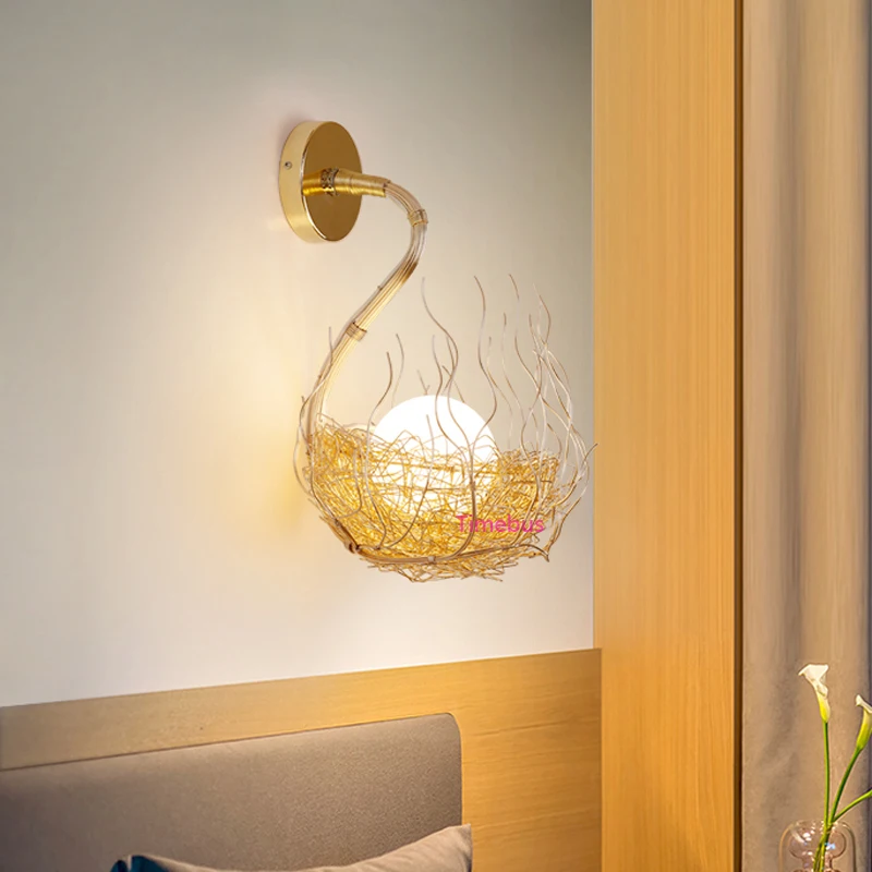 Европейский индивидуальный алюминиевый провод Птичье гнездо настенный светильник для гостиной спальни настенный светильник для прохода светодиодное освещение креативный лестничный свет