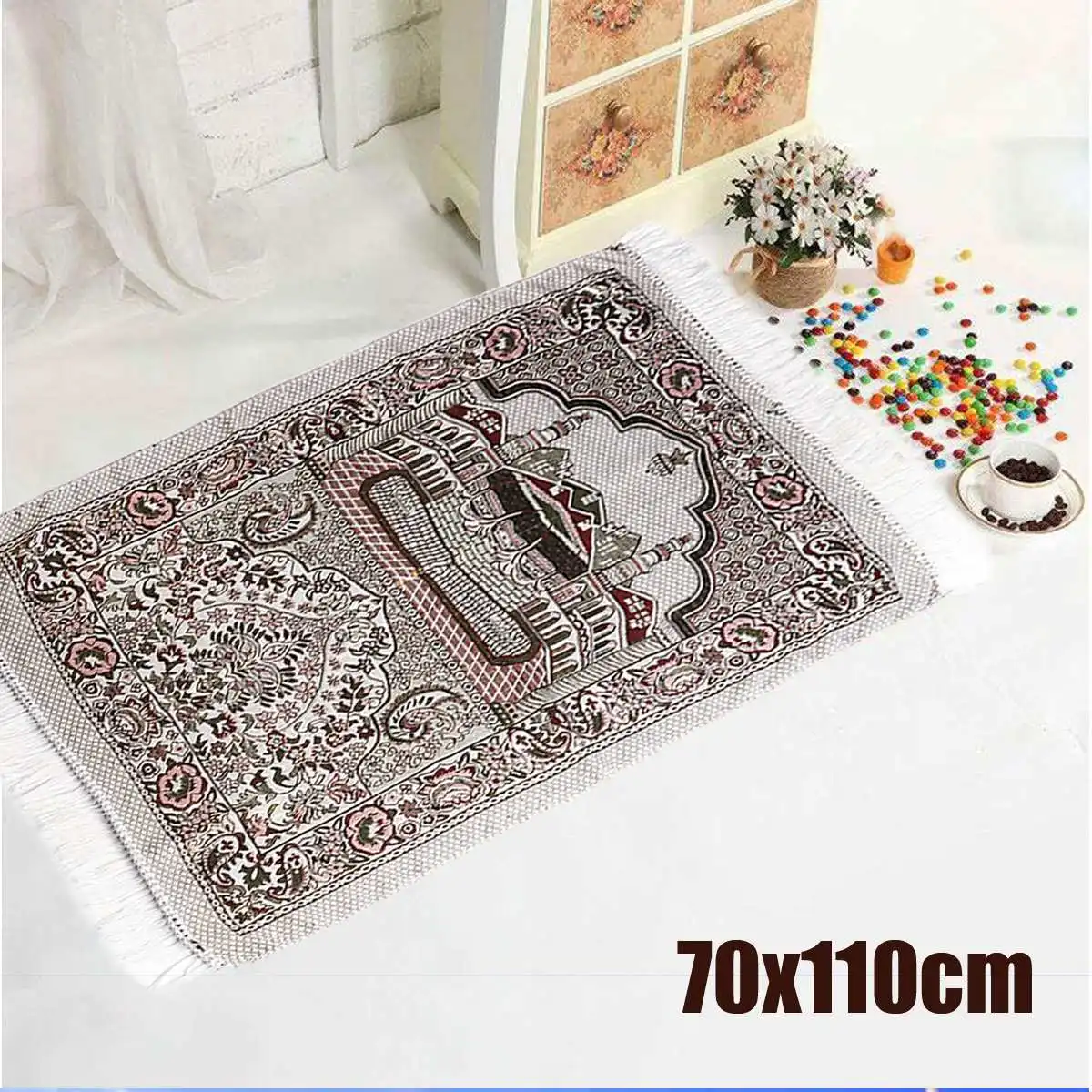 Preise Bohemian Islamischen Muslimischen Gebetsteppich Teppich Matte Polyester Namaz Salat Quaste Tischdecke Abdeckung Yoga Mat Blanket Dekoration 70x110 cm