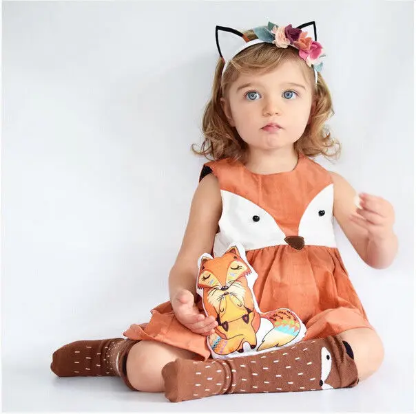 Повседневная одежда для маленьких девочек от 1 до 5 лет милое платье с лисой для малышей летнее праздничное платье без рукавов детская хлопковая одежда
