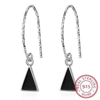 

Black Enamel Triangle Earrings For Women 925 Sterling Silver Geometry Ear Jewelry Boucle D'oreille Oorbellen