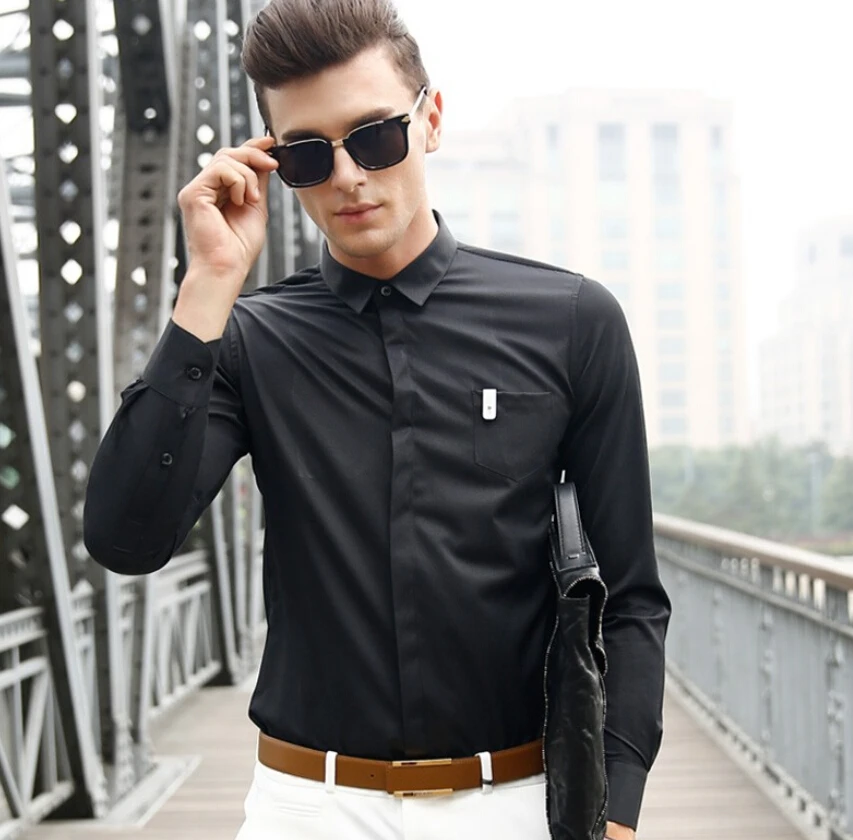 

Fashion Luxury Shirts Solid Color Long Sleeve Cotton Slim Fir Shirt for Men Youth Business Hight Quality