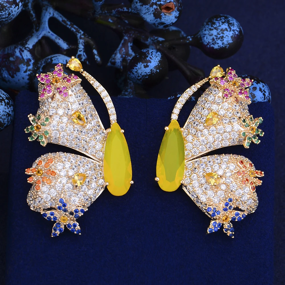 GODKI, роскошные серьги-гвоздики с бабочками и цветами для женщин, свадебные с кубическим цирконом, CZ, свадебные серьги в богемном стиле, модный подарок для мамы, Новинка